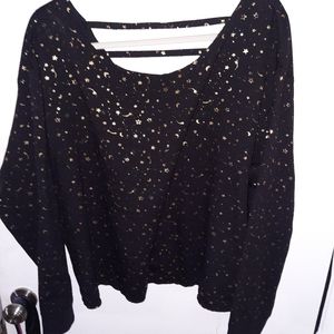 Black with gold stars long sleeve sweater